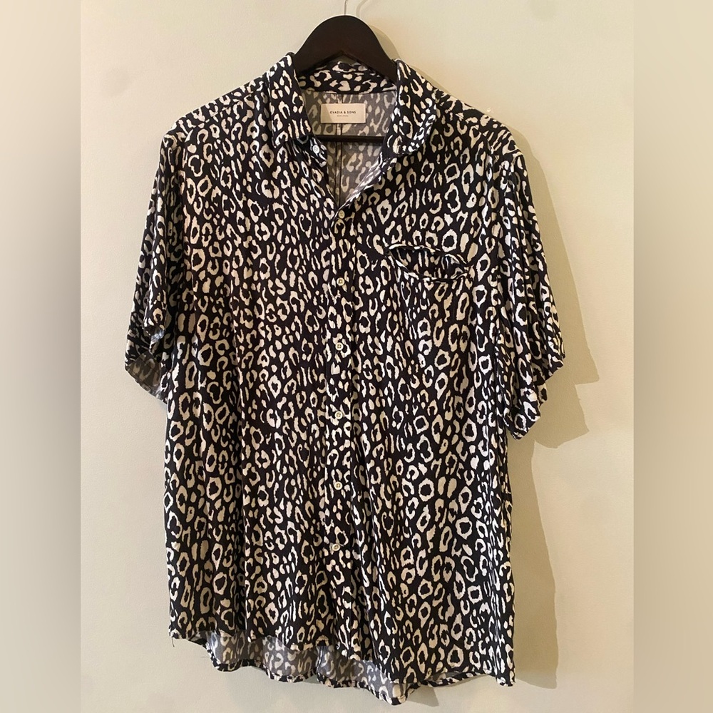 Ovadia & Sons Leopard Print Casual Button-Down Shirt